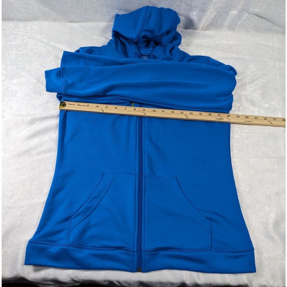 Under Armour Women's Medium Blue Full Zip Hoodie Lime Logo Thumbholes Athletic - Picture 6 of 9